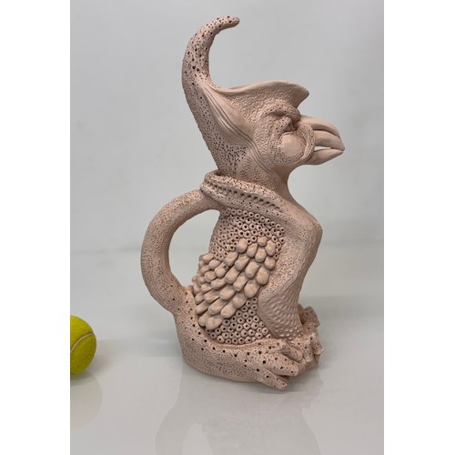 32 - English contemporary studio art pottery, a jug in the form of a 37 cm  tall Mythical Beast signed To... 