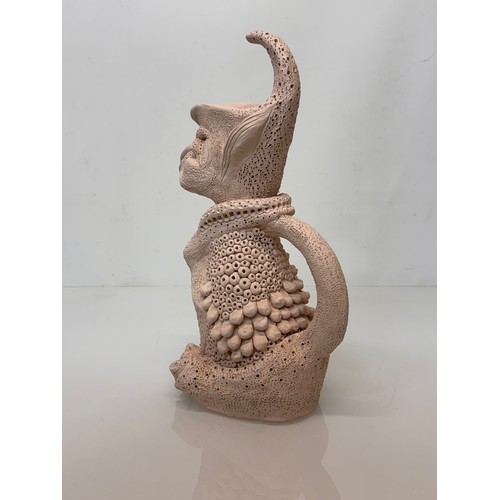 32 - English contemporary studio art pottery, a jug in the form of a 37 cm  tall Mythical Beast signed To... 