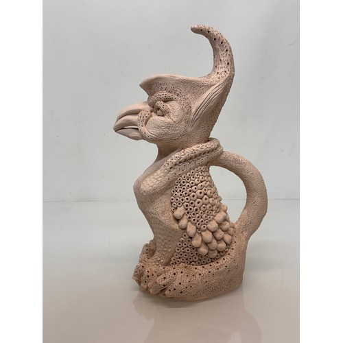32 - English contemporary studio art pottery, a jug in the form of a 37 cm  tall Mythical Beast signed To... 