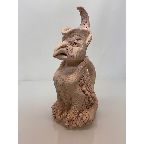 32 - English contemporary studio art pottery, a jug in the form of a 37 cm  tall Mythical Beast signed To... 