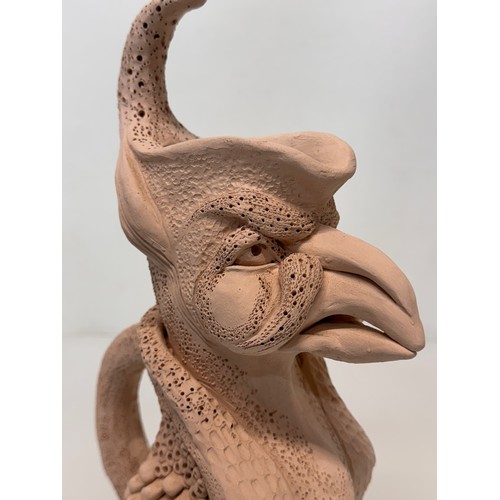 32 - English contemporary studio art pottery, a jug in the form of a 37 cm  tall Mythical Beast signed To... 