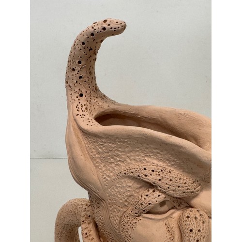 32 - English contemporary studio art pottery, a jug in the form of a 37 cm  tall Mythical Beast signed To... 