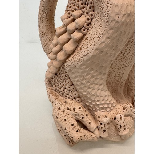32 - English contemporary studio art pottery, a jug in the form of a 37 cm  tall Mythical Beast signed To... 