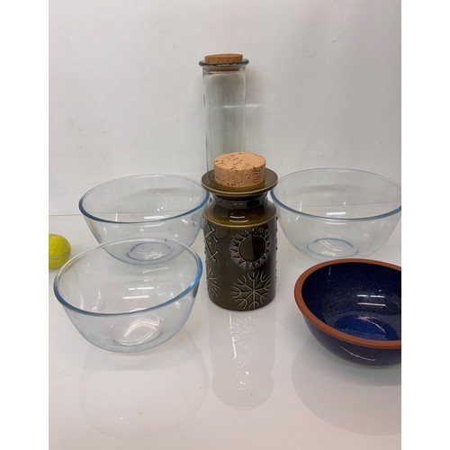 56 - Mid Century, designer kitchenalia, Portmerion Totem storage jar and large Pyrex mixing bowls etc.

T... 