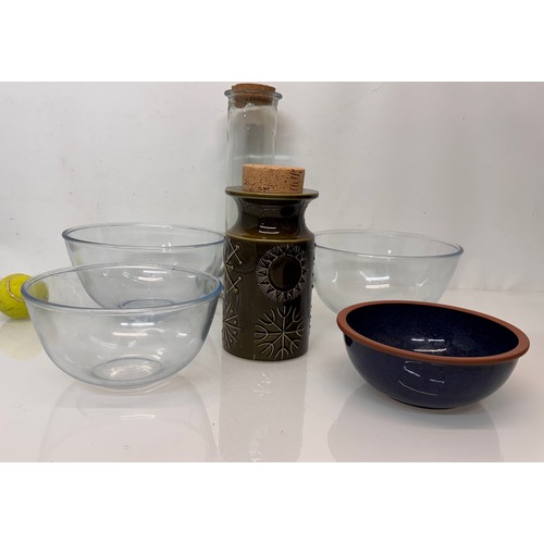 56 - Mid Century, designer kitchenalia, Portmerion Totem storage jar and large Pyrex mixing bowls etc.

T... 