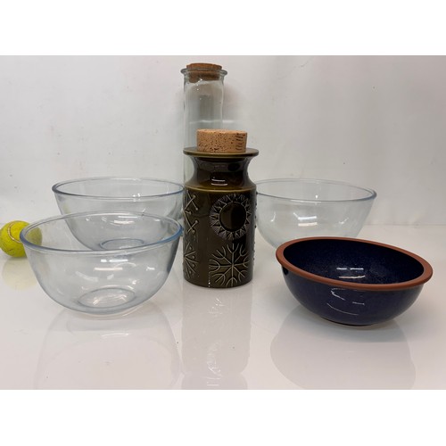 56 - Mid Century, designer kitchenalia, Portmerion Totem storage jar and large Pyrex mixing bowls etc.

T... 