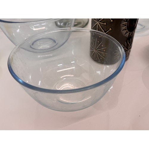 56 - Mid Century, designer kitchenalia, Portmerion Totem storage jar and large Pyrex mixing bowls etc.

T... 