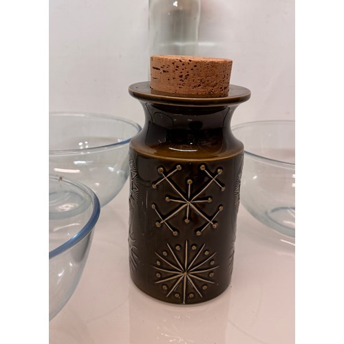 56 - Mid Century, designer kitchenalia, Portmerion Totem storage jar and large Pyrex mixing bowls etc.

T... 