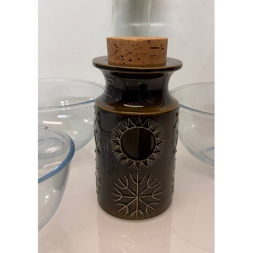 56 - Mid Century, designer kitchenalia, Portmerion Totem storage jar and large Pyrex mixing bowls etc.

T... 
