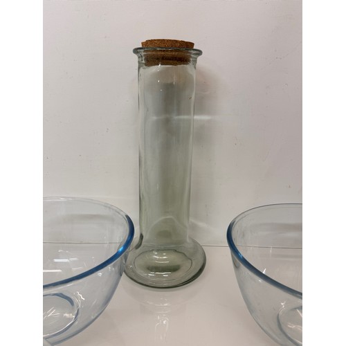 56 - Mid Century, designer kitchenalia, Portmerion Totem storage jar and large Pyrex mixing bowls etc.

T... 