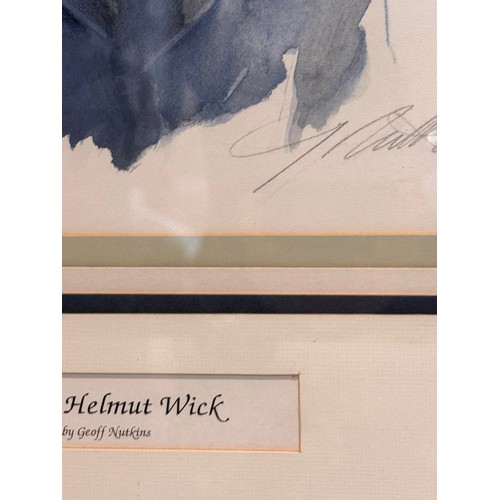 178 - Militaria, German pilot WWII, a framed water colour portrait of Luftwaffe Ace Helmut Wick, 60.5 cm x... 