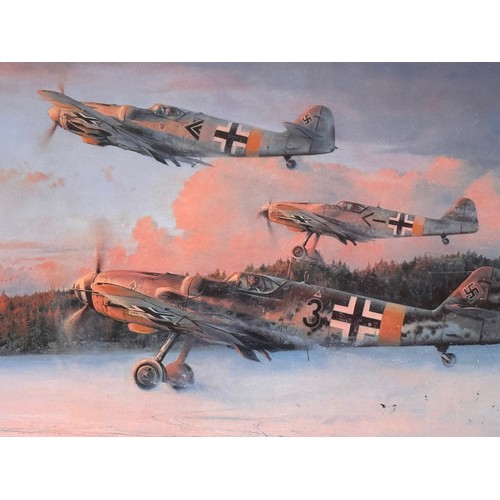 181 - Militaria, WWII German Luftwaffe, aircraft interest, a framed signed limited edition print Eagles at... 