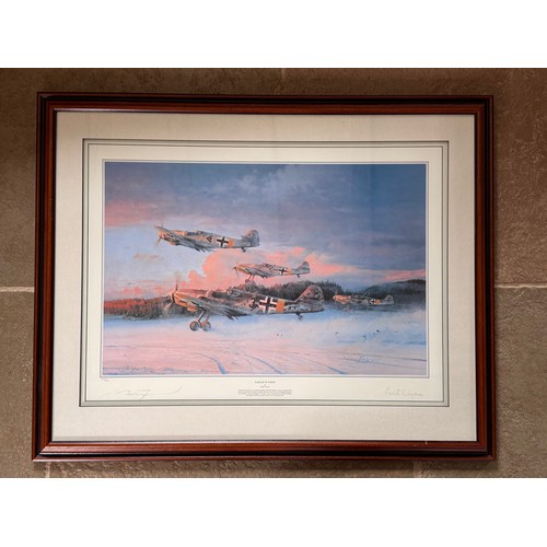 181 - Militaria, WWII German Luftwaffe, aircraft interest, a framed signed limited edition print Eagles at... 