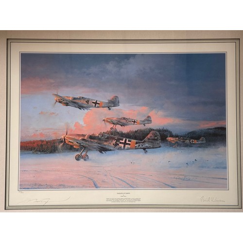 181 - Militaria, WWII German Luftwaffe, aircraft interest, a framed signed limited edition print Eagles at... 