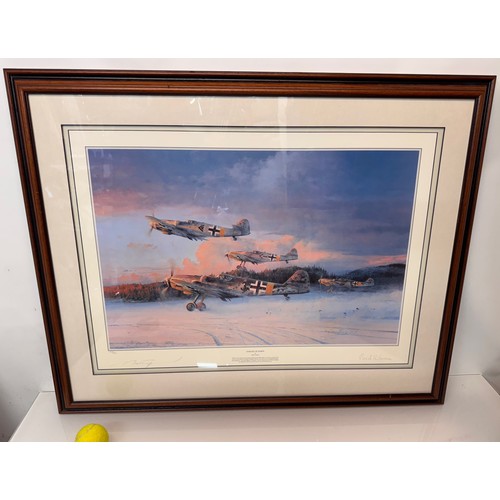181 - Militaria, WWII German Luftwaffe, aircraft interest, a framed signed limited edition print Eagles at... 