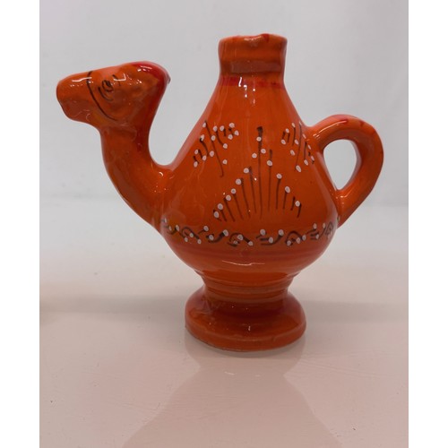 124 - Ceramic jug in the form of a camel with a decorated orange glaze, 18cm tall.

This lot is available ... 