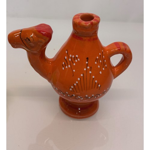124 - Ceramic jug in the form of a camel with a decorated orange glaze, 18cm tall.

This lot is available ... 