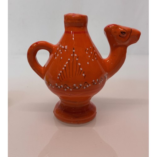 124 - Ceramic jug in the form of a camel with a decorated orange glaze, 18cm tall.

This lot is available ... 