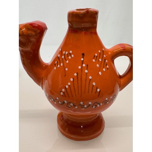 124 - Ceramic jug in the form of a camel with a decorated orange glaze, 18cm tall.

This lot is available ... 