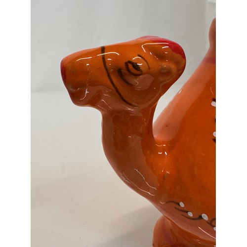 124 - Ceramic jug in the form of a camel with a decorated orange glaze, 18cm tall.

This lot is available ... 