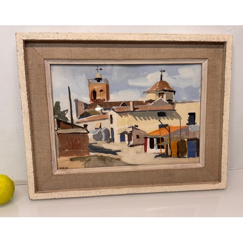 132 - Art, C20th paintings, a framed oil on canvas of a village scene, signed Aymar, 47 cm x 36 cm.

This ... 