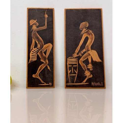 164 - Two african themed illustrated wall panels, each 30 cm tall.

This lot is available for in-house shi... 