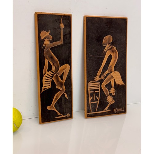 164 - Two african themed illustrated wall panels, each 30 cm tall.

This lot is available for in-house shi... 
