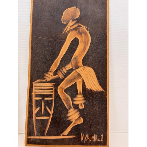 164 - Two african themed illustrated wall panels, each 30 cm tall.

This lot is available for in-house shi... 