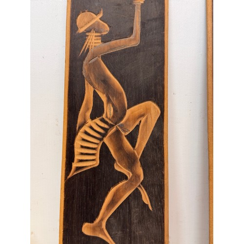 164 - Two african themed illustrated wall panels, each 30 cm tall.

This lot is available for in-house shi... 