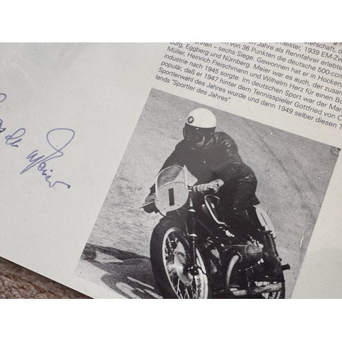 305 - Automobila, autogtraphs, motorcycle racing photography, Ephemera, 4 signed career resumes for German... 