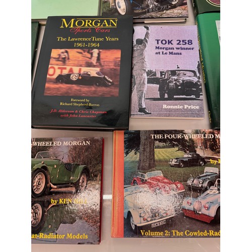 321 - Automobilia, books, a collection of books on Morgan motor cars, from the early three wheeler sports ... 