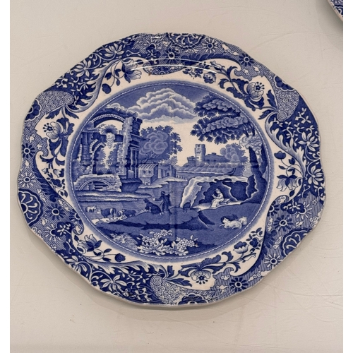339 - English blue and white table wares, two Spodes Italian pattern ridged serving platers and a Semi Chi... 