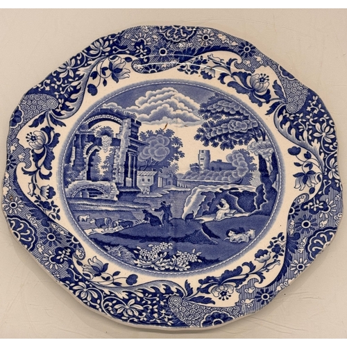 339 - English blue and white table wares, two Spodes Italian pattern ridged serving platers and a Semi Chi... 