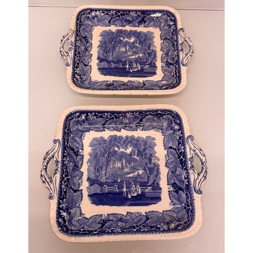 341 - English C19th Century table wares, two Masons Ironstone twin handled serving dishes 28 cm wide.

Thi... 