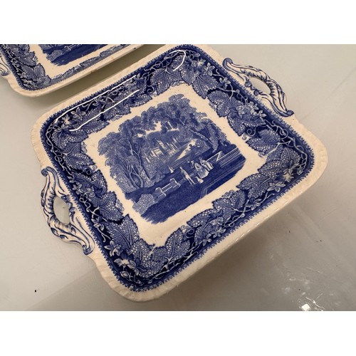 341 - English C19th Century table wares, two Masons Ironstone twin handled serving dishes 28 cm wide.

Thi... 