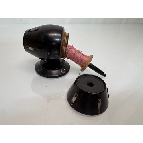 39 - Treen, a string box, in the form of a wine cask the thread / string is delivered via the tap on the ... 