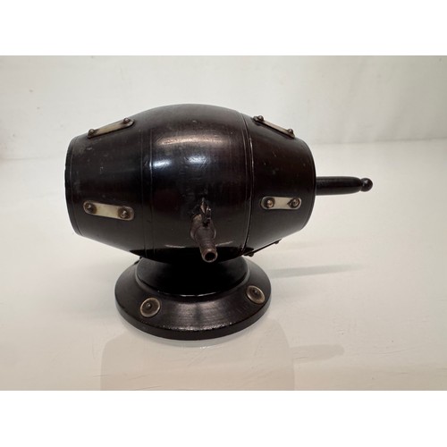 39 - Treen, a string box, in the form of a wine cask the thread / string is delivered via the tap on the ... 