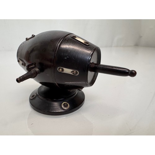 39 - Treen, a string box, in the form of a wine cask the thread / string is delivered via the tap on the ... 