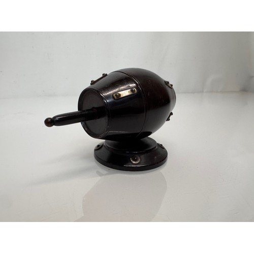 39 - Treen, a string box, in the form of a wine cask the thread / string is delivered via the tap on the ... 