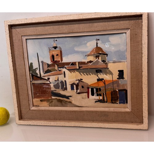 29 - Art, C20th paintings, a framed oil on canvas of a village scene, signed Aymar, 47 cm x 36 cm.

This ... 