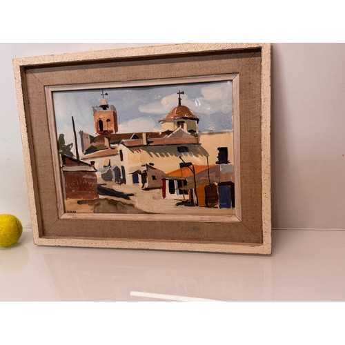 29 - Art, C20th paintings, a framed oil on canvas of a village scene, signed Aymar, 47 cm x 36 cm.

This ... 
