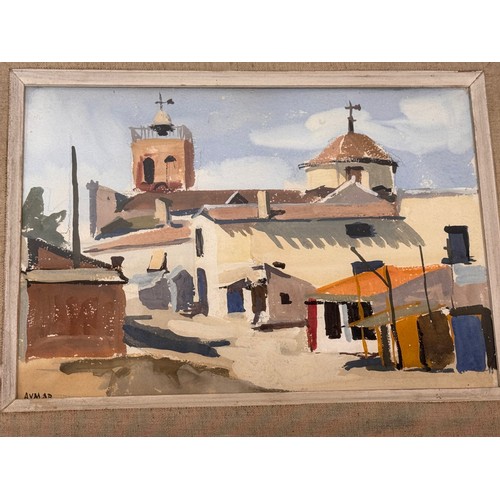 29 - Art, C20th paintings, a framed oil on canvas of a village scene, signed Aymar, 47 cm x 36 cm.

This ... 