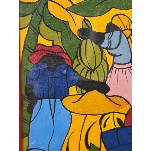 30 - Oil on canvas, C 20th century scene of Fruit Pickers, possibly Hati. 36 cm x 30 cm.

This lot is ava... 