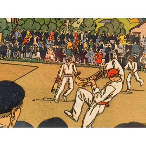 50 - Art, a glazed and mounted art deco image by the artist Pablo Tillac of a Jai alai match, 19 cm x 19 ... 