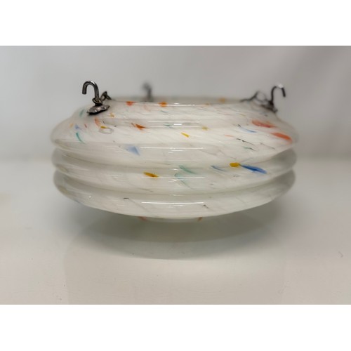 59 - Lighting, a glass hanging shade decorated with a range of coloured highlights on a white ground, 26 ... 
