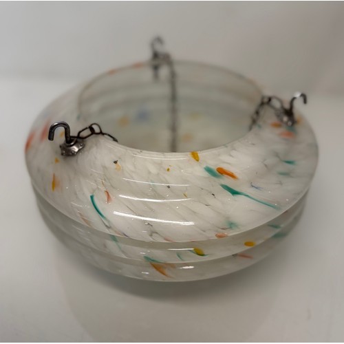 59 - Lighting, a glass hanging shade decorated with a range of coloured highlights on a white ground, 26 ... 