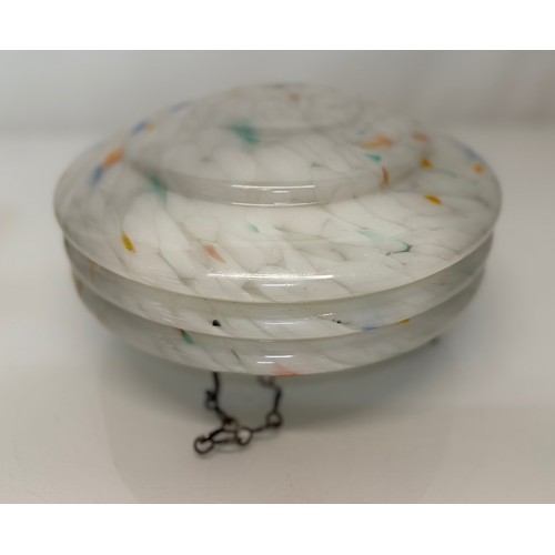 59 - Lighting, a glass hanging shade decorated with a range of coloured highlights on a white ground, 26 ... 