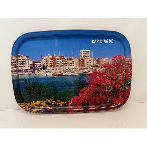62 - Mid century Kitsch, a steel serving tray with a lithographed mediterainian scene to the front.

This... 