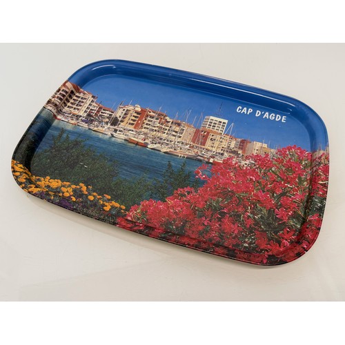 62 - Mid century Kitsch, a steel serving tray with a lithographed mediterainian scene to the front.

This... 