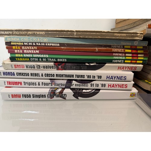 234 - Automobilia, workshop equipment, a collection of motorcycle repair manuals, Haynes etc, 47 in all.